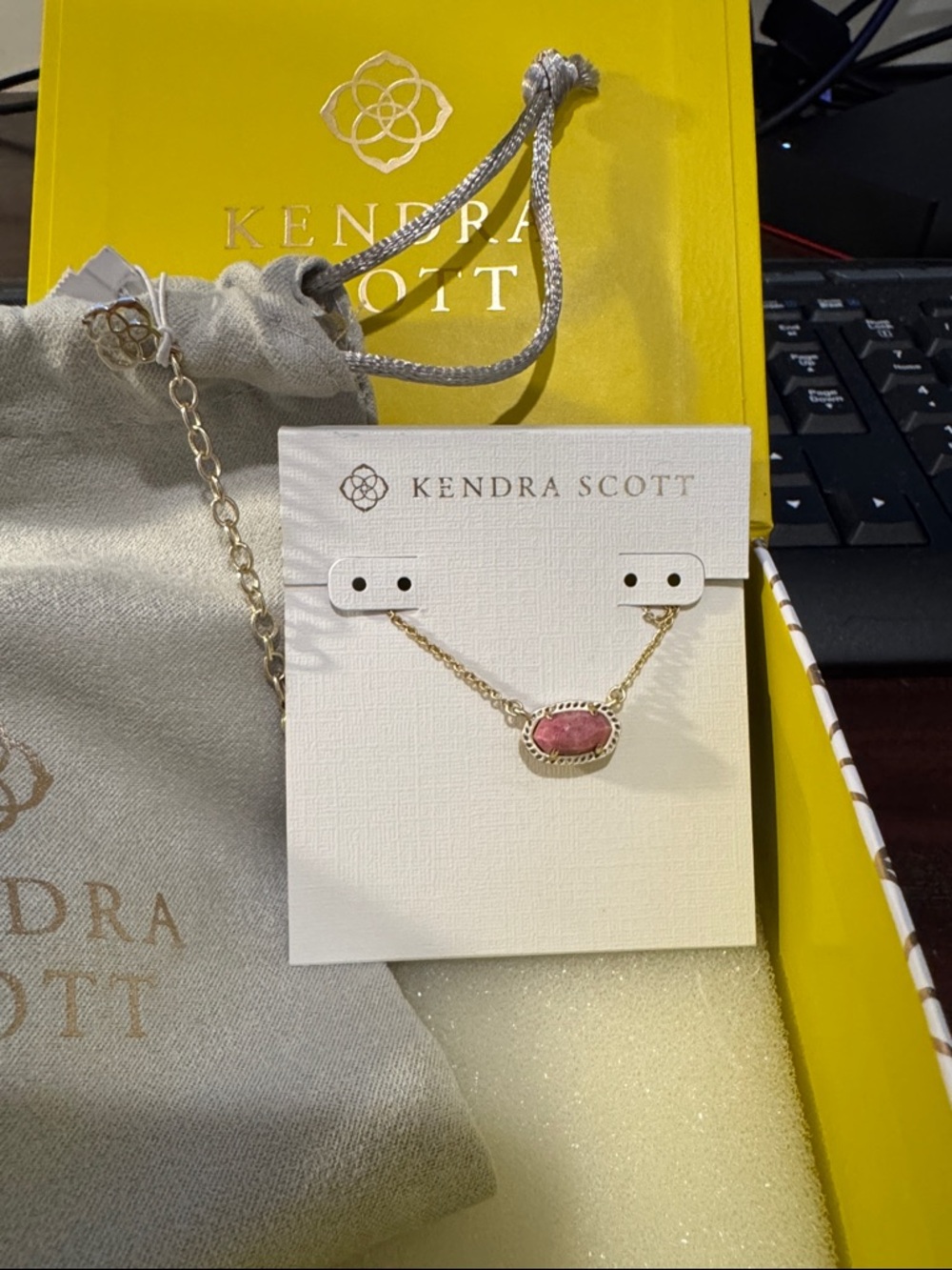 Kendra Scott Gold Chain Necklace with Rose Pink Stone